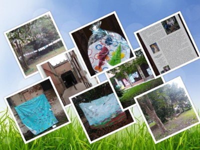 Collage foto dei disegni posti all'interno del giardino