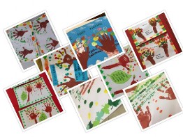 mani-albero Foto collage: mani di bambini creano alberi