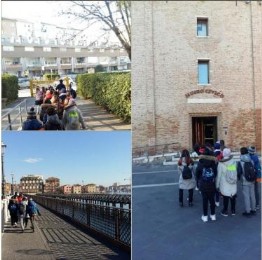 al museo collage di foto in fila davanti al museo