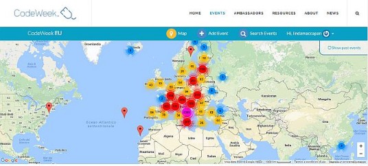 la mappa degli eventi in Europa