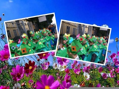 collage Festa di primavera i bambini sfilano