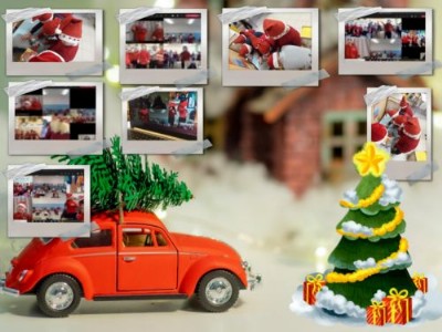 Collage di foto con sfondo natalizio