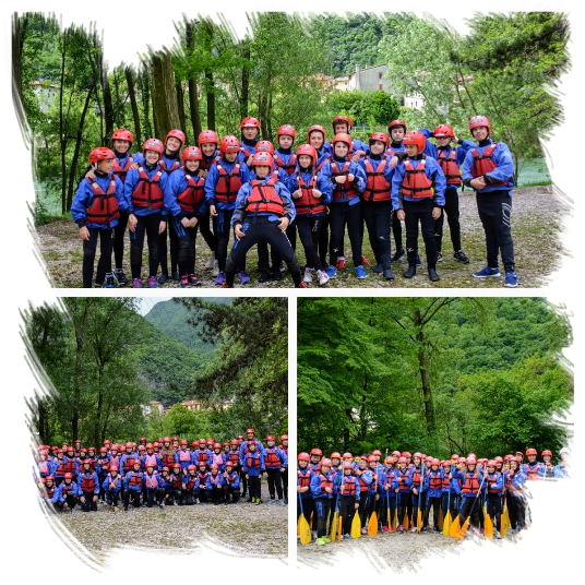 collage rafting Foto di gruppo