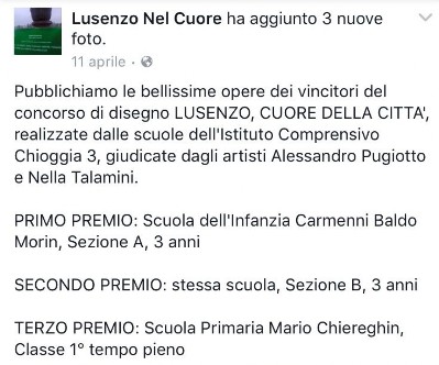 premio lusenzo Il post che proclama i vincitori del concorso